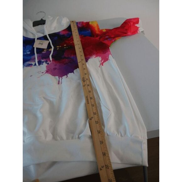 Pixie Lady White & Blue Paint Splatter Kangaroo-Pocket Hoodie M - Picture 6 of 8
